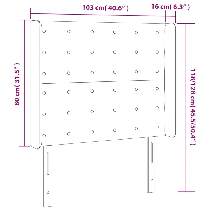 Tête de lit accessoire couchage chambre à coucher meuble capitonné avec rebord latéral 103 x 16 x 118/128 cm synthétique noir TDL0204631