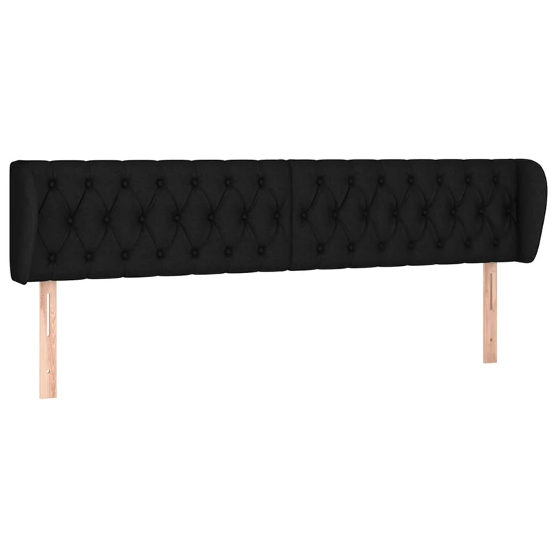 Tête de lit accessoire couchage chambre à coucher meuble avec rebord latéral 203 x 23 x 78/88 cm tissu noir TDL0204475