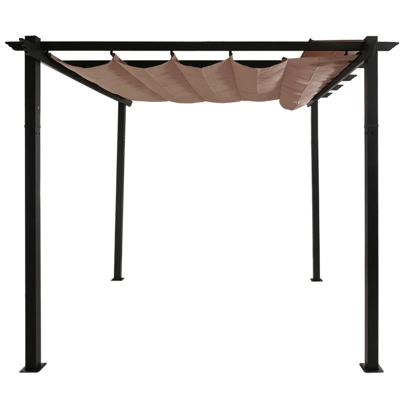 Pergola de jardin aluminium 3x4 m avec toit coulissant UV50+ pavillon de terrasse robuste couleur taupe 04_0009578