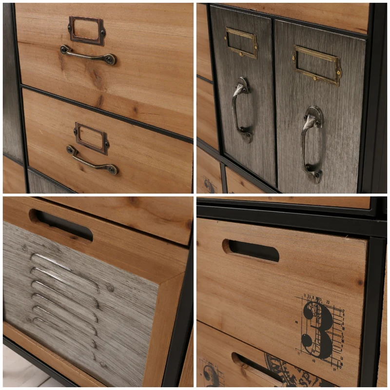 Commode style apothicaire vintage avec 6 tiroirs et 2 compartiments meuble de rangement métal et MDF 04_0009140