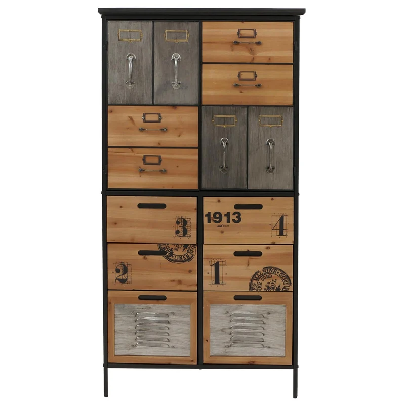 Commode style apothicaire vintage avec 6 tiroirs et 2 compartiments meuble de rangement métal et MDF 04_0009140