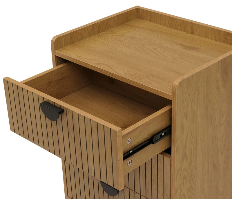 Commode design avec 3 tiroirs en bois finition naturelle avec façade à lames 77 x 50 x 42 cm 04_0009428