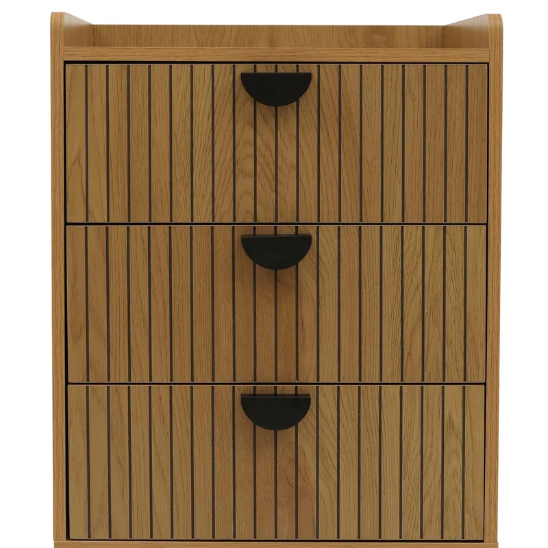 Commode design avec 3 tiroirs en bois finition naturelle avec façade à lames 77 x 50 x 42 cm 04_0009428