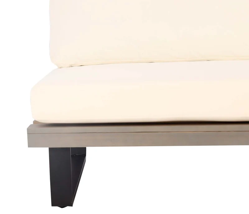 Lot de 2 fauteuils lounge de jardin en bois d’acacia et aluminium pour extérieurs avec coussins crème 04_0009393