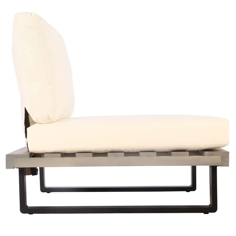 Lot de 2 fauteuils lounge de jardin en bois d’acacia et aluminium pour extérieurs avec coussins crème 04_0009393
