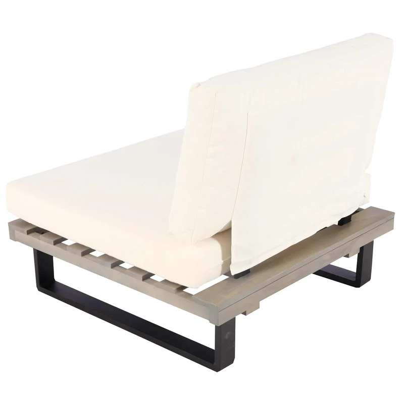 Lot de 2 fauteuils lounge de jardin en bois d’acacia et aluminium pour extérieurs avec coussins crème 04_0009393