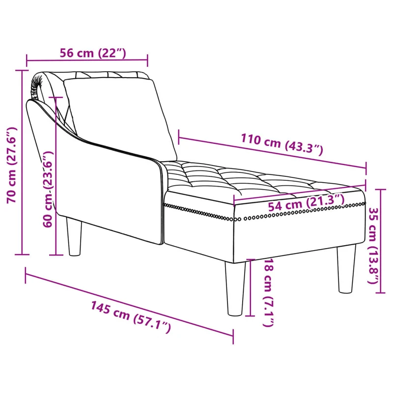Méridienne chaise longue canapé pour intérieur avec coussin et accoudoir droit en velours noir DEC026261