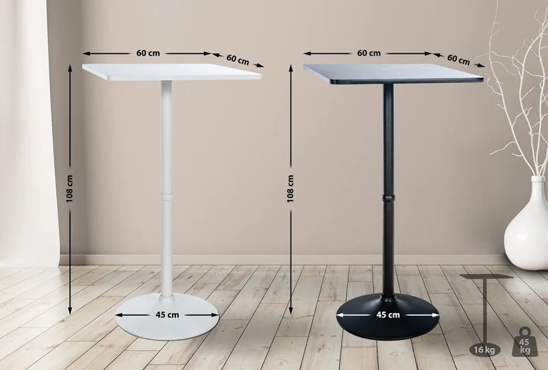 Table haute de bar plateau carré 60 x 60 cm en bois noir cadre en aluminium 10_0005818