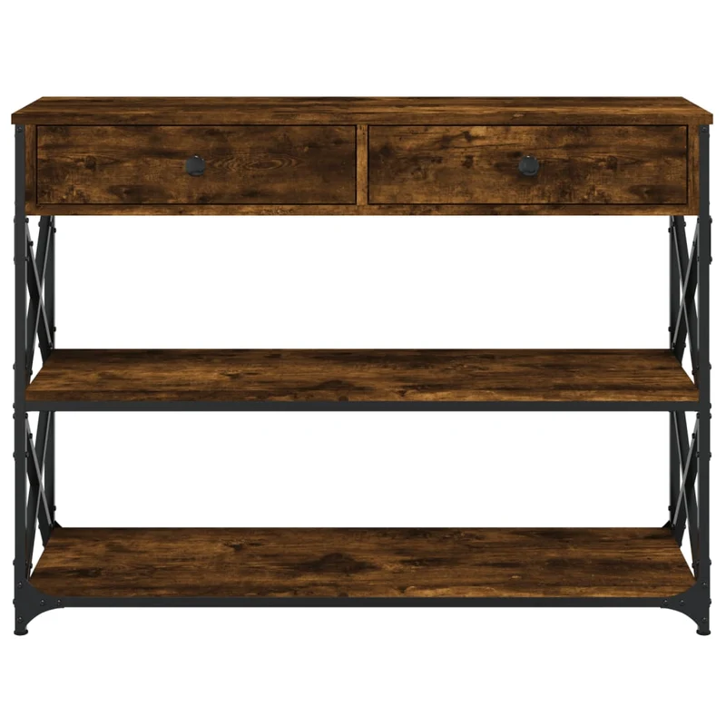 Table console meuble d'entrée avec étagères 100 x 28 x 75 cm bois d'ingénierie marron et métal DEC031754