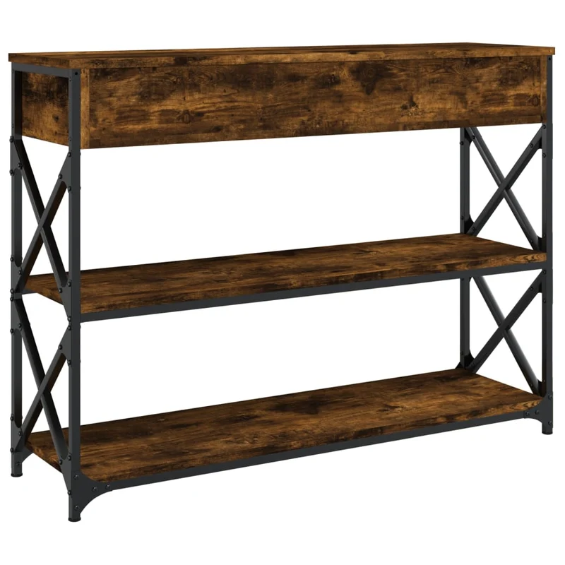Table console meuble d'entrée avec étagères 100 x 28 x 75 cm bois d'ingénierie marron et métal DEC031754