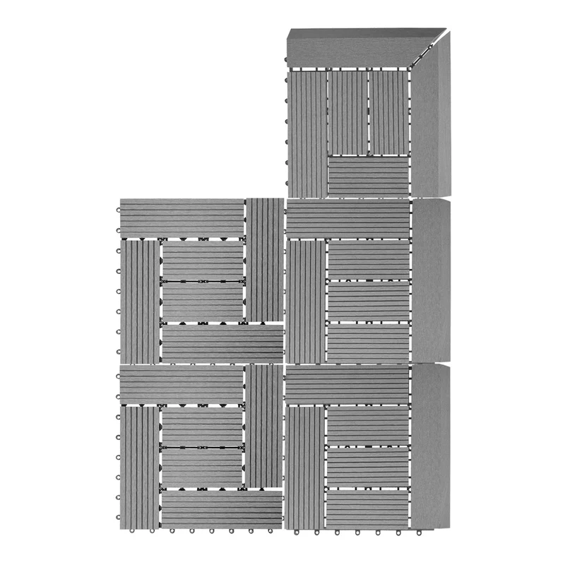 Carrelage de sol WPC balcon terrasse aspect bois 11 pièces 30x30cm 1m² décalage en teck couleur café 04_0005437