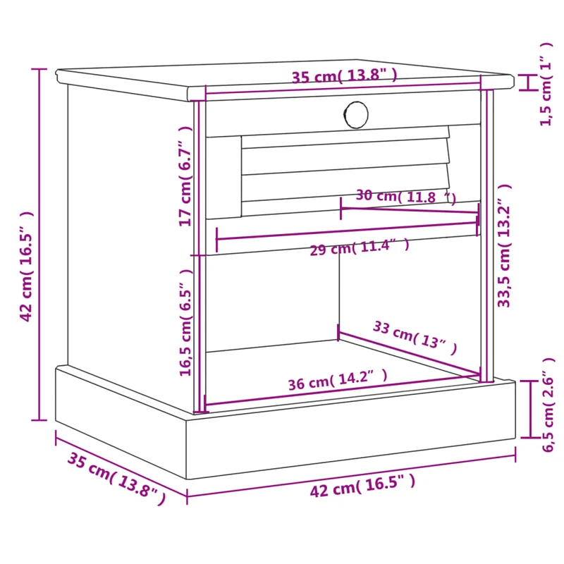 Table de chevet avec tiroir et compartiment ouvert 42 x 35 x 42 cm bois de pin MDF et métal DEC034718