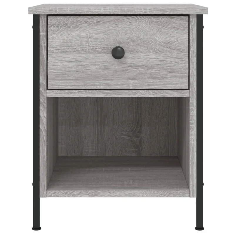 Table de chevet avec tiroir et compartiment ouvert 40 x 42 x 50 cm bois d'ingénierie gris et fer DEC034657