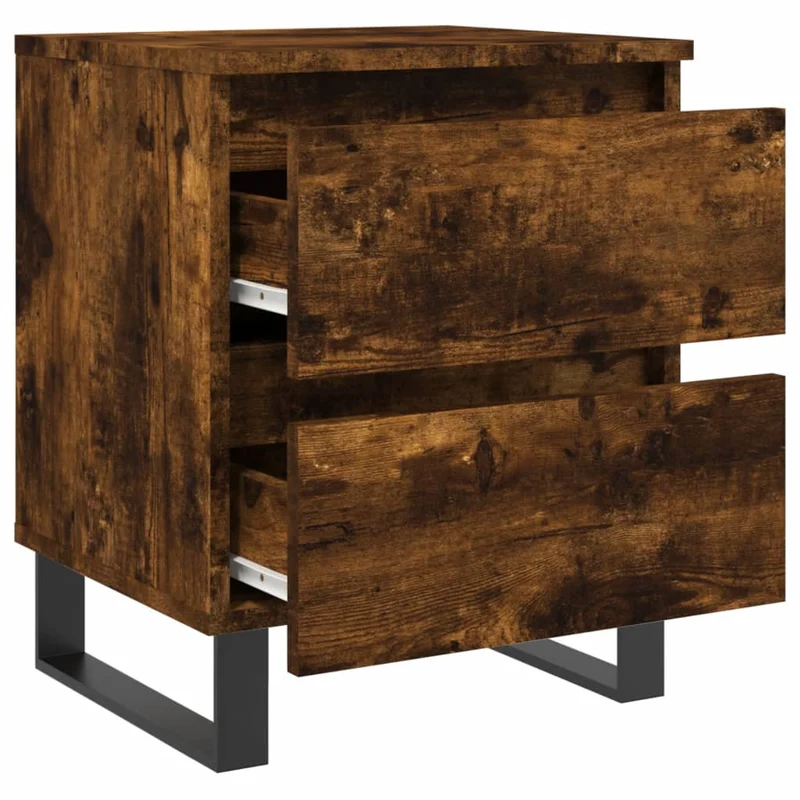 Table de chevet avec deux tiroirs 40 x 35 x 50 cm bois d’ingénierie marron et fer DEC033590