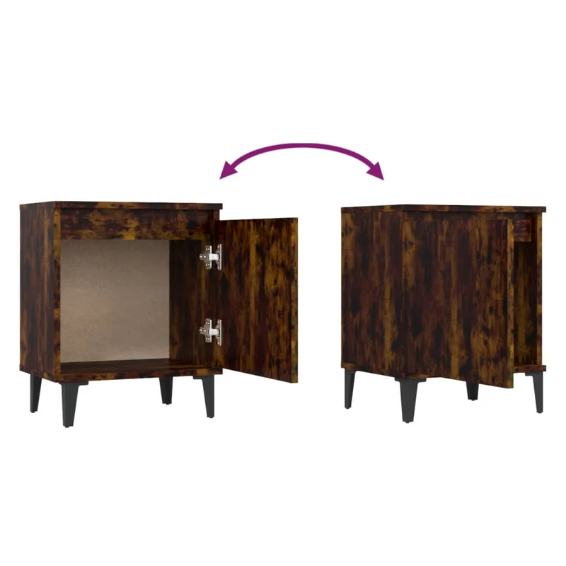 Table de chevet compartiment avec porte avec pieds en métal 40 x 30 x 50 cm bois d'ingénierie couleur chêne fumé DEC033235