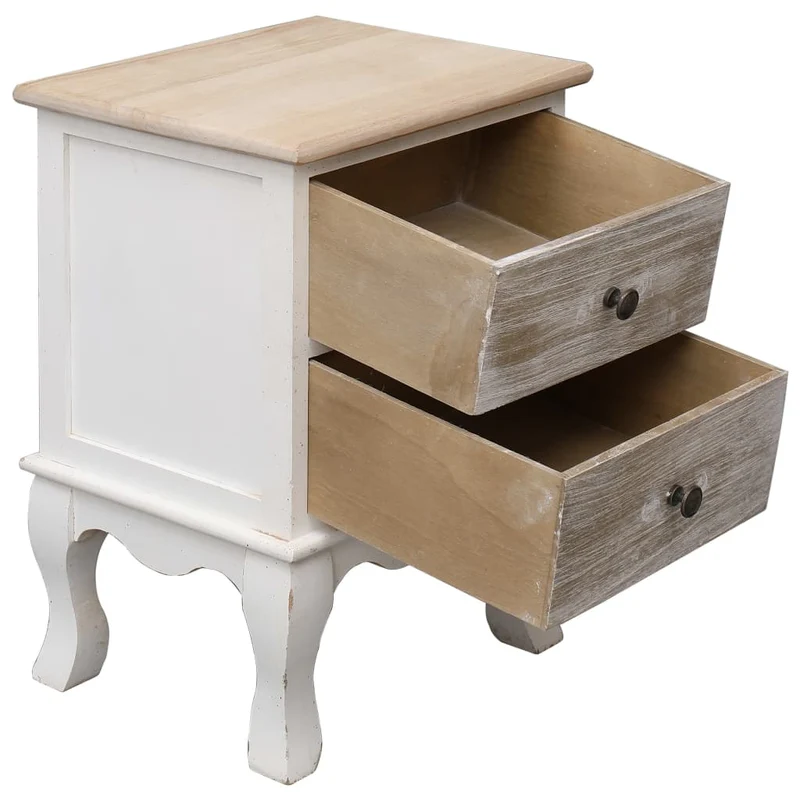 Lot de 2 tables de chevet avec deux tiroirs 35 x 30 x 50 cm bois de paulownia blanc et teinte chêne clair DEC032753