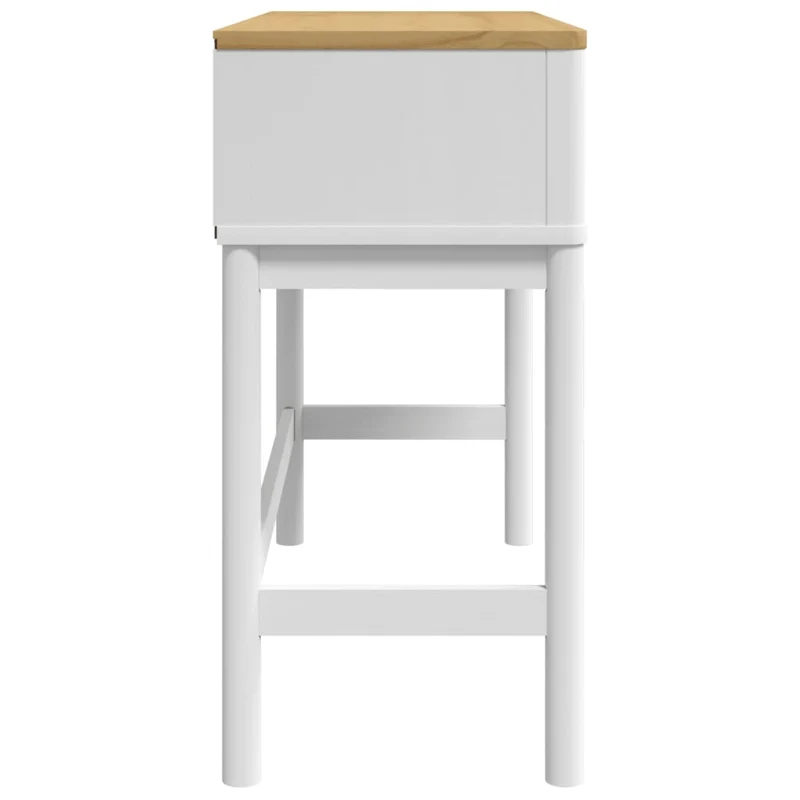 Table console avec deux tiroirs 89,5 x 36,5 x 73 cm bois de pin et MFD blanc et chêne DEC031988