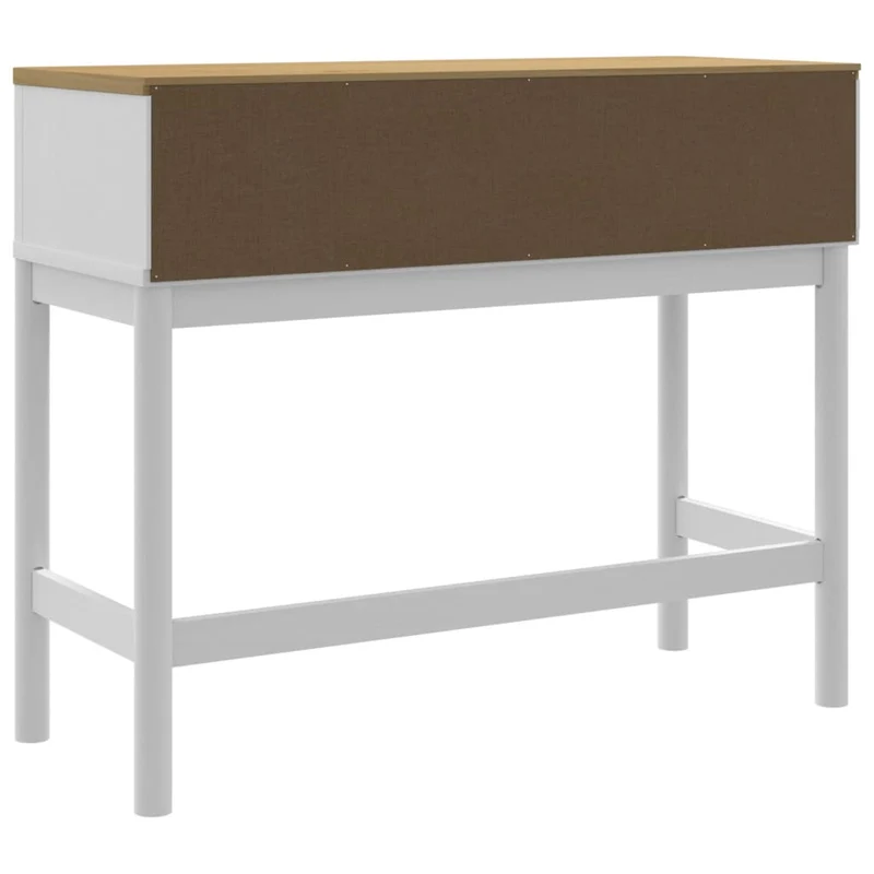Table console avec deux tiroirs 89,5 x 36,5 x 73 cm bois de pin et MFD blanc et chêne DEC031988