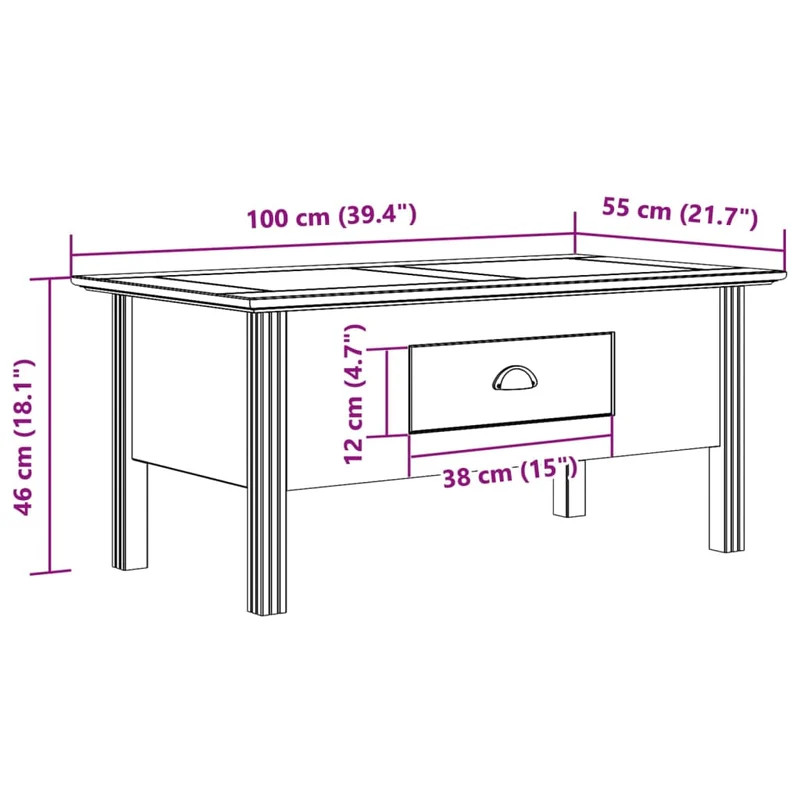 Table basse avec tiroir design moderne et contemporaine 100 x 55 x 46 cm bois de pin et MDF blanc DEC038211