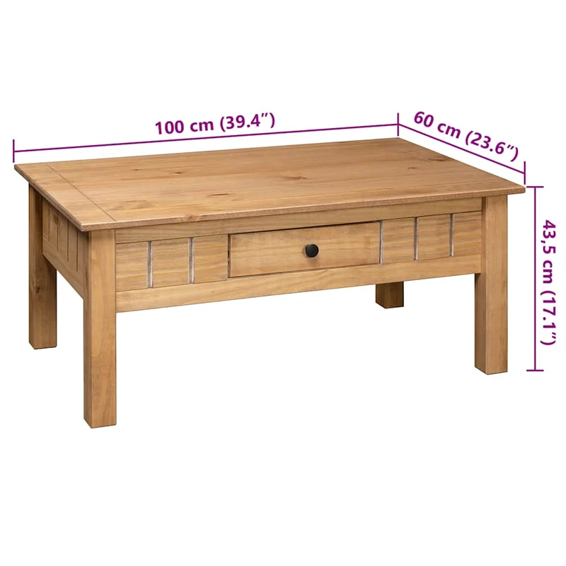 Table basse de salon avec tiroir design rustique 100 x 60 x 45 cm bois de pin massif DEC036965