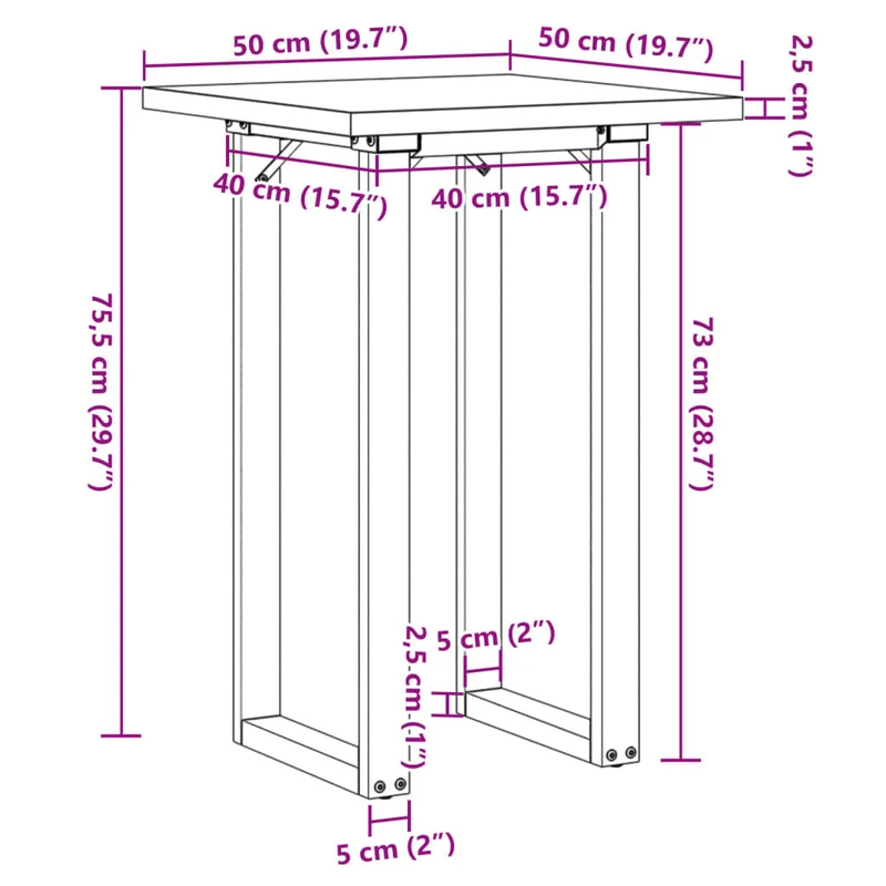 Table d'appoint design industriel 50 x 50 x 75,5cm bois de pin massif et acier DEC036789