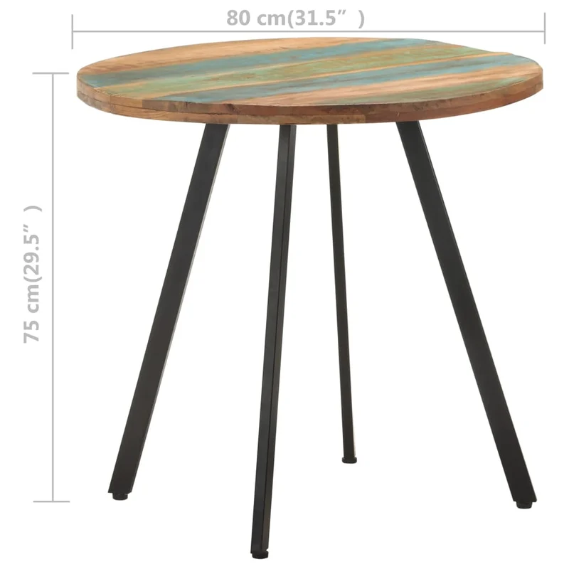 Table de salle à manger aspect industriel 80 cm bois de récupération massif multicolore et fer DEC036634
