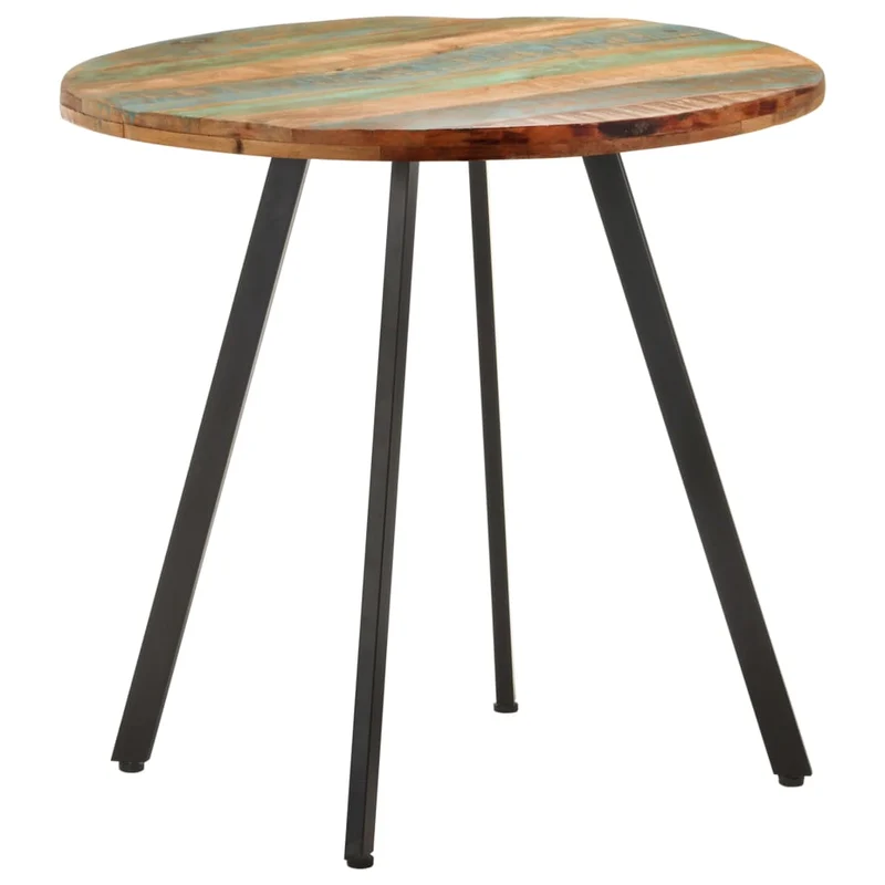 Table de salle à manger aspect industriel 80 cm bois de récupération massif multicolore et fer DEC036634
