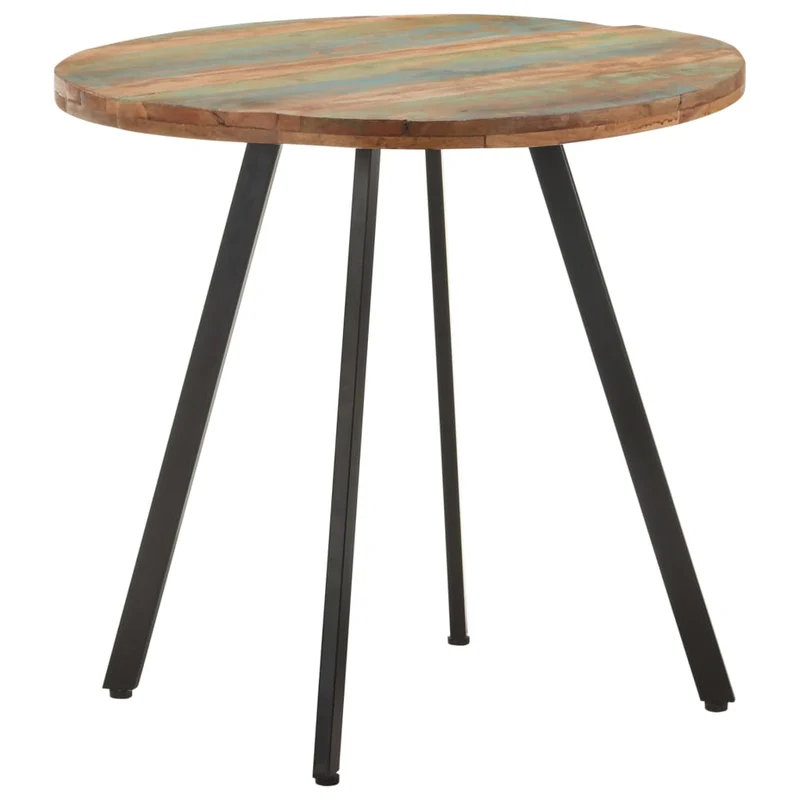 Table de salle à manger aspect industriel 80 cm bois de récupération massif multicolore et fer DEC036634