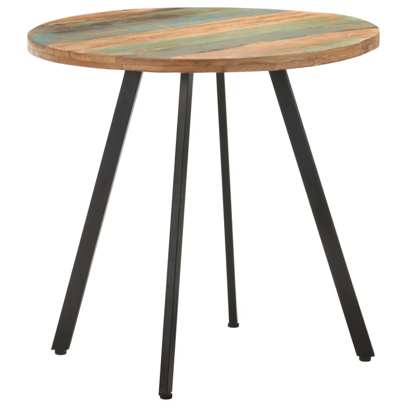 Table de salle à manger aspect industriel 80 cm bois de récupération massif multicolore et fer DEC036634