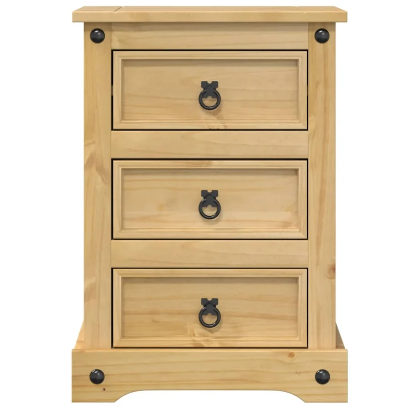 Table de chevet avec 3 tiroirs 45 x 35 x 64 cm bois de pin MDF et métal DEC033904
