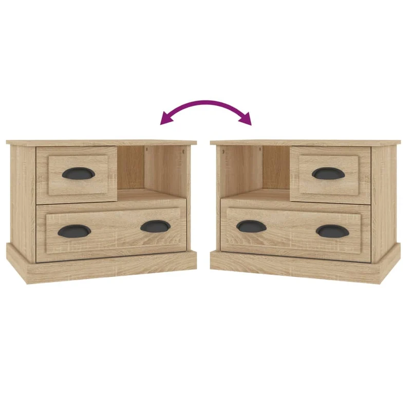 Table de chevet avec compartiment et 2 tiroirs 60 x 39 x 45 cm bois d'ingénierie couleur chêne DEC033896