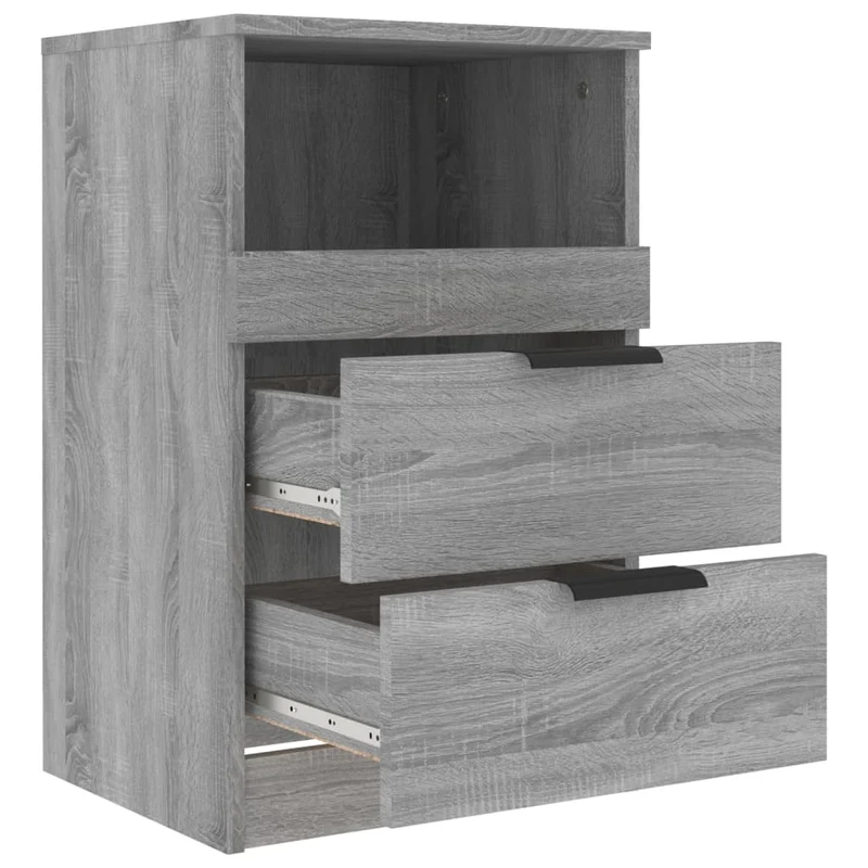 Lot de 2 tables de chevet avec deux tiroirs 40 x 36 x 65 cm en bois d'ingénierie gris DEC035752