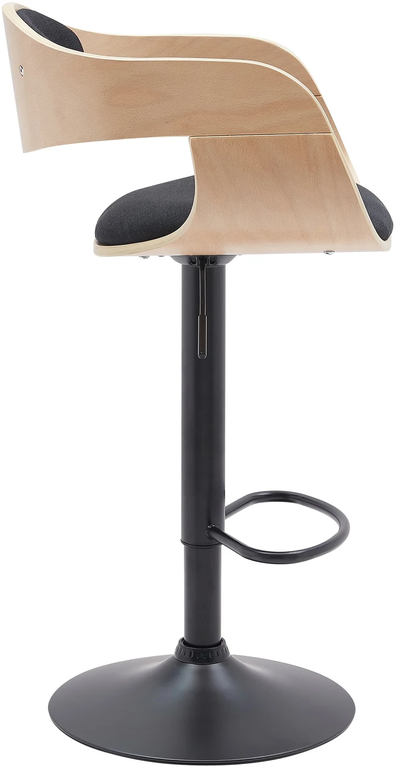 Tabouret de bar x1 design scandinave en tissu noir et structure en bois clair pieds métal noir 10_0005039