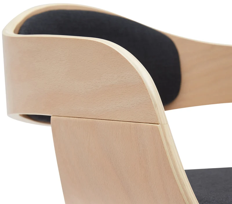 Set de 2 tabourets de bar chaises hautes pieds trompette en métal noir assise en bois clair et tissu noir TDB10762
