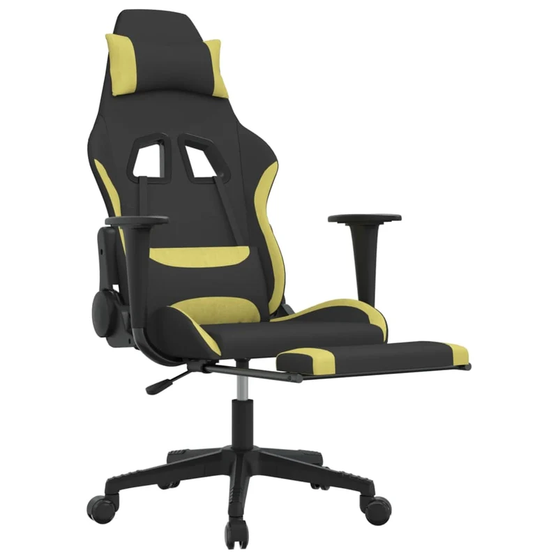 Fauteuil de bureau chaise gaming sur roulettes avec repose-pieds en tissu noir et vert clair DEC025797