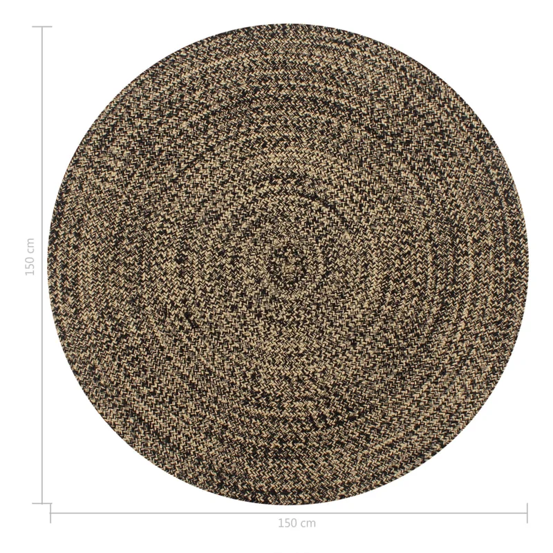 Tapis fait à la main Jute Noir et naturel 150 cm DEC023522