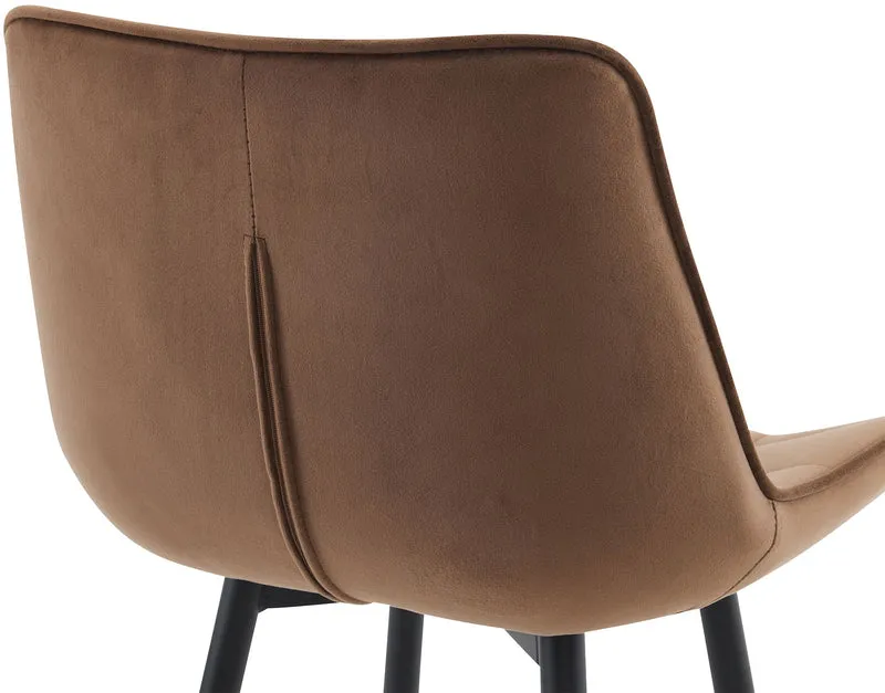 Lot de 2 tabourets de bar coutures décoratives carrées avec repose-pieds en velours marron quatre pieds en métal 10_0006761