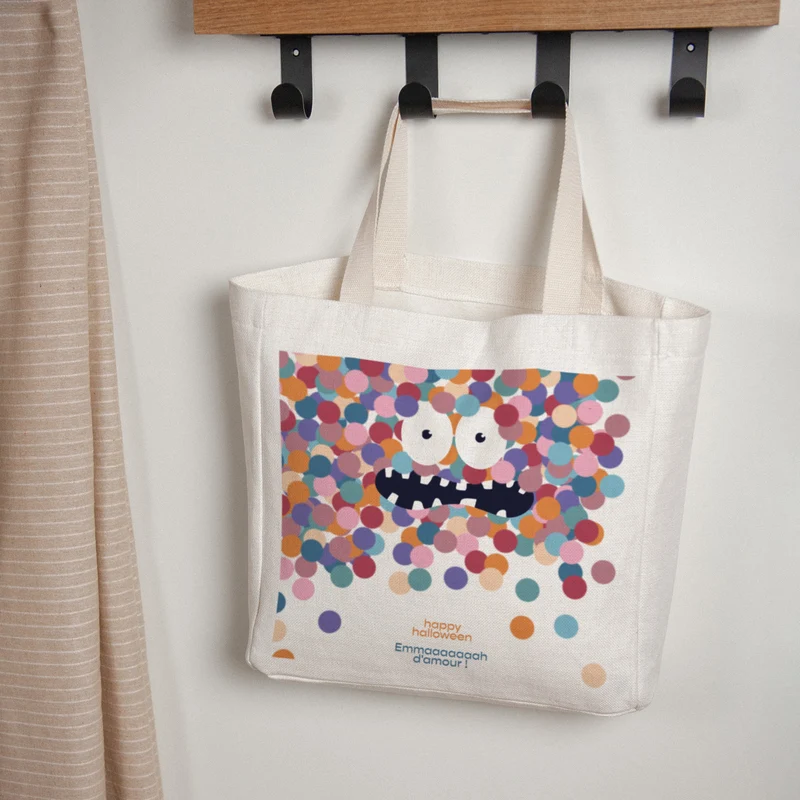 Tote bag Objets Anse en toile Monstre pompon