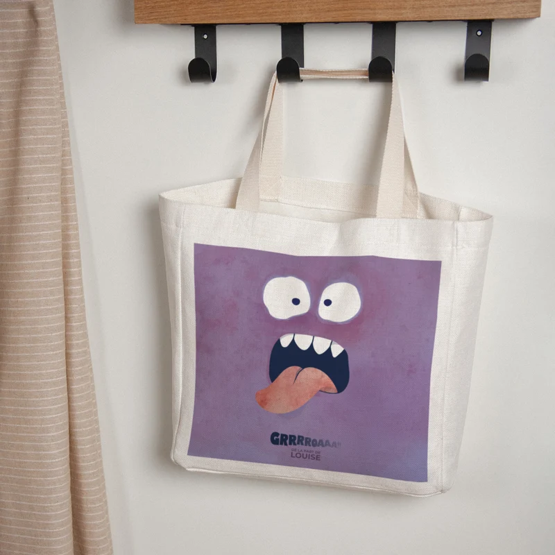 Tote bag Objets Anse en toile Monstre violet