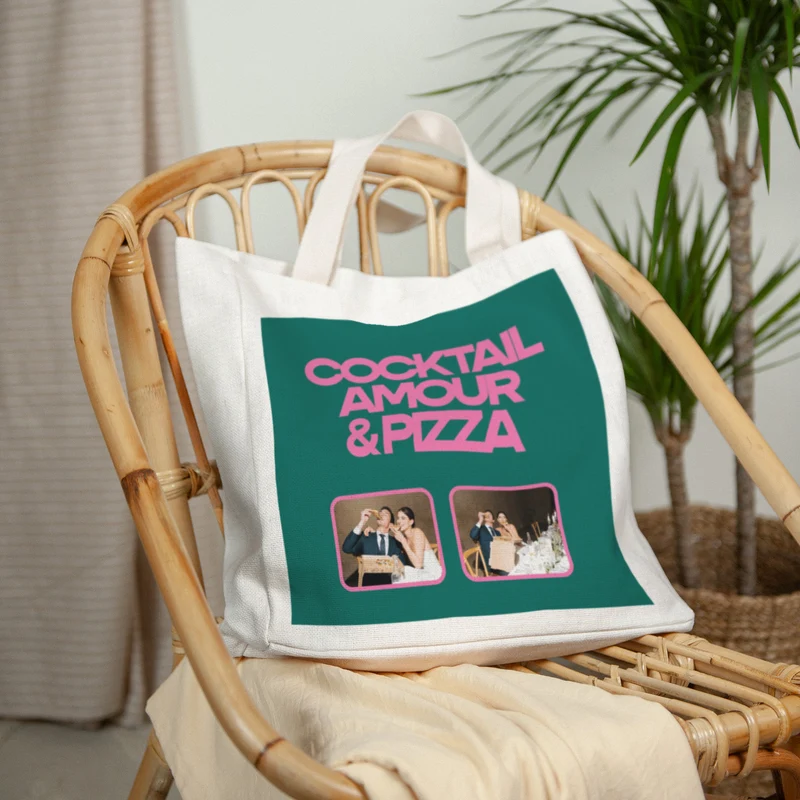 Tote bag Objets Anse en toile Cocktail, amour et pizza