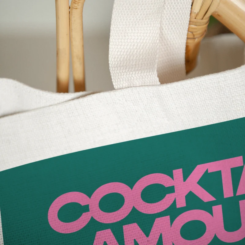 Tote bag Objets Anse en toile Cocktail, amour et pizza