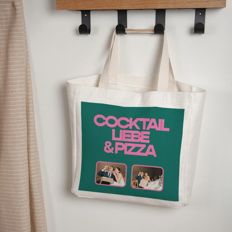 Tote bag Objets Anse en toile Cocktail, amour et pizza