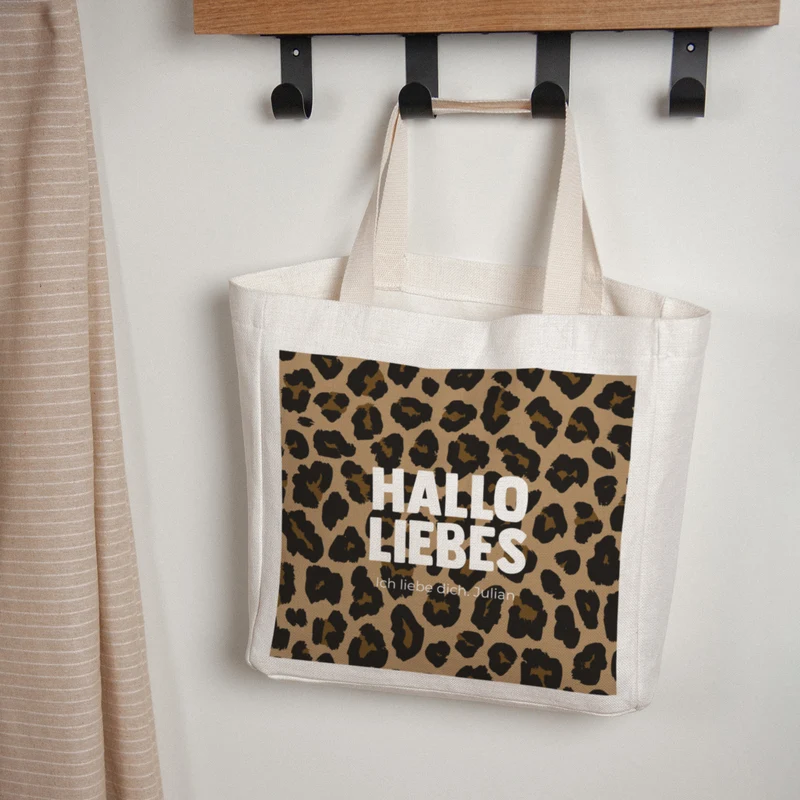 Tote bag Objets Anse en toile Bonjour amour léopard