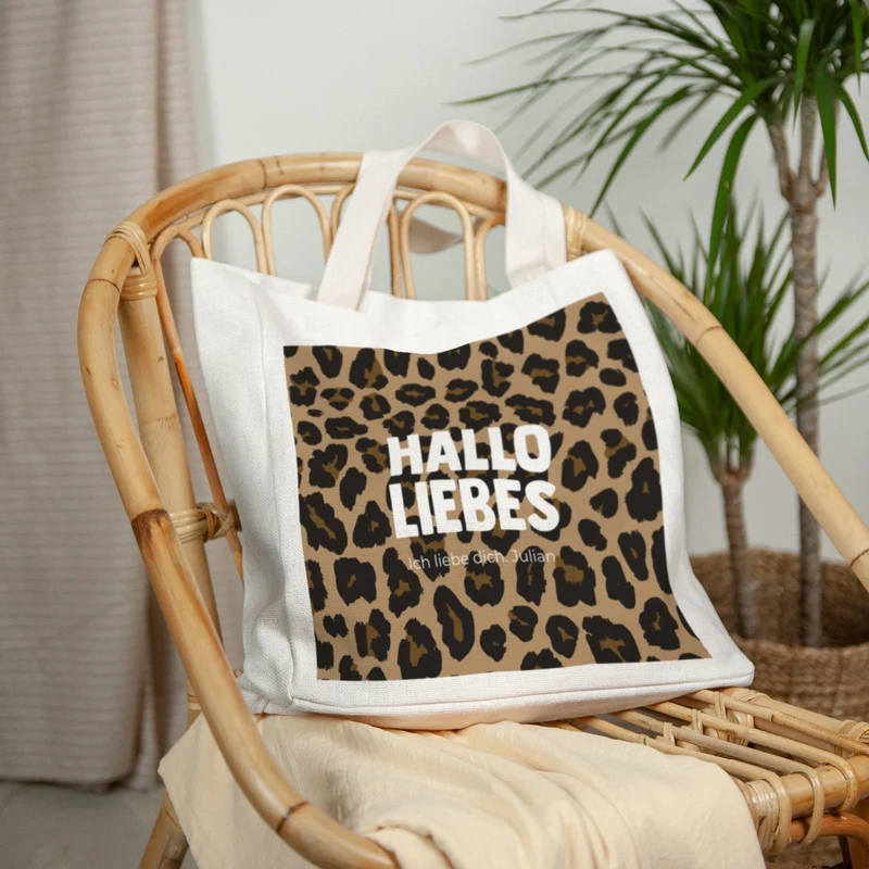 Tote bag Objets Anse en toile Bonjour amour léopard