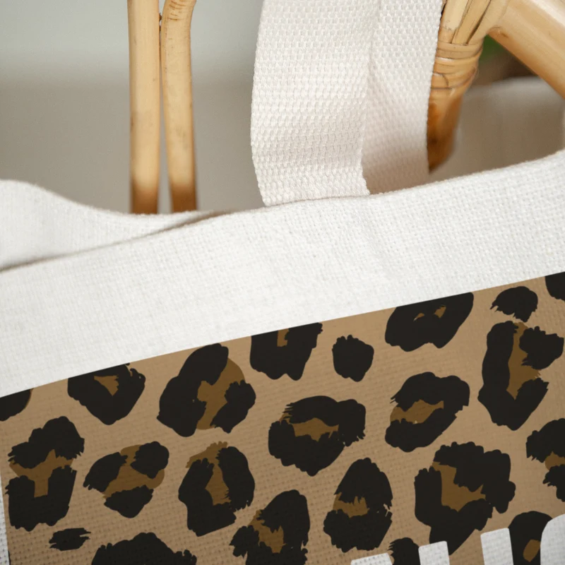 Tote bag Objets Anse en toile Bonjour amour léopard