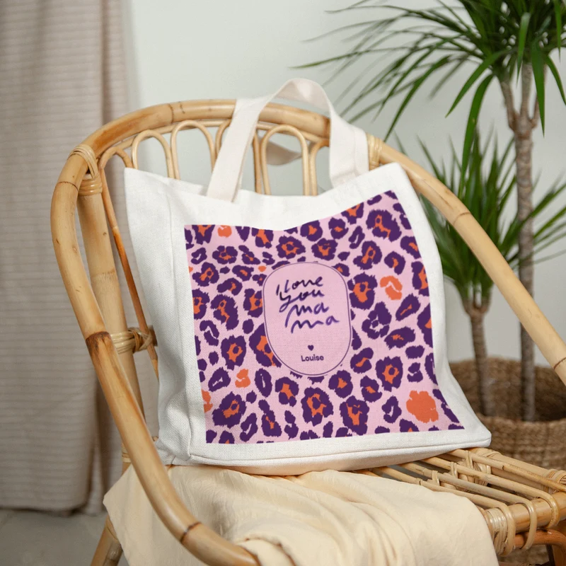 Tote bag Objets Anse en toile I love you Leopard