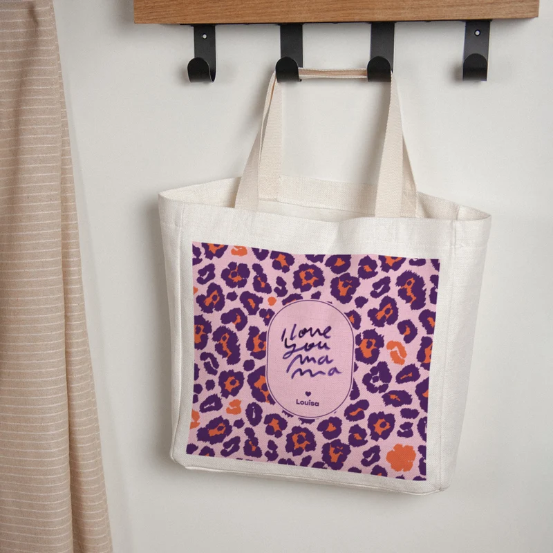 Tote bag Objets Anse en toile I love you Leopard