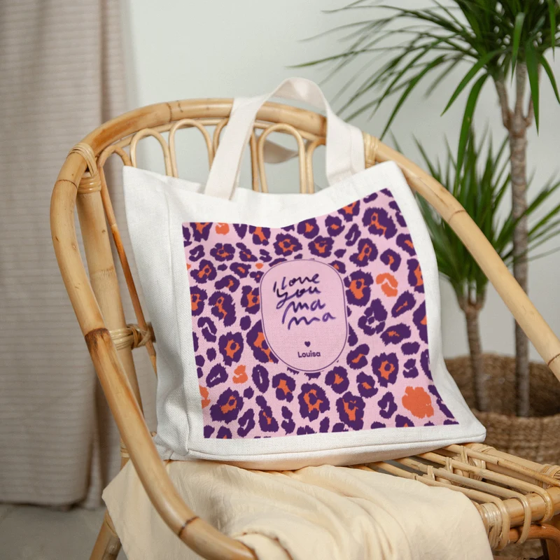 Tote bag Objets Anse en toile I love you Leopard
