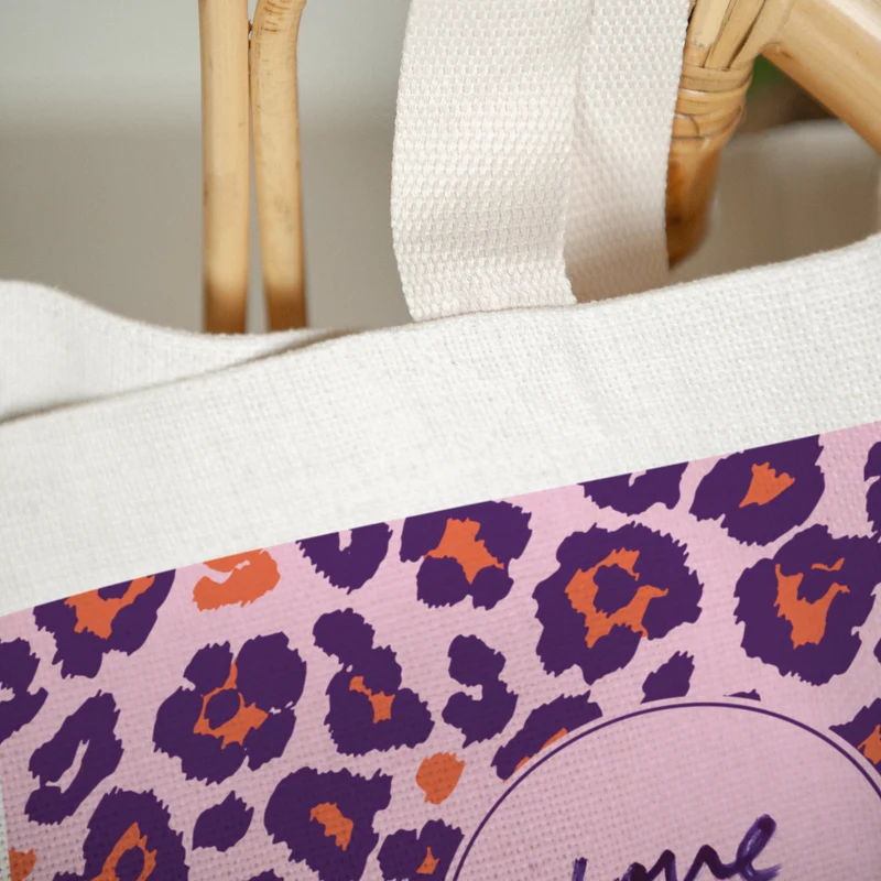 Tote bag Objets Anse en toile I love you Leopard