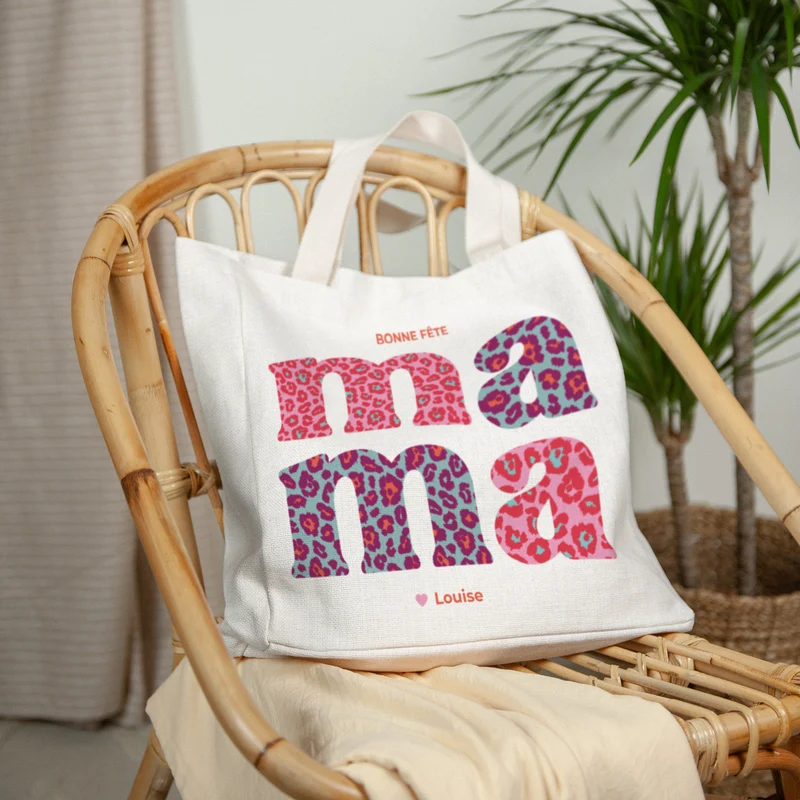 Tote bag Objets Anse en toile Leopard Mama